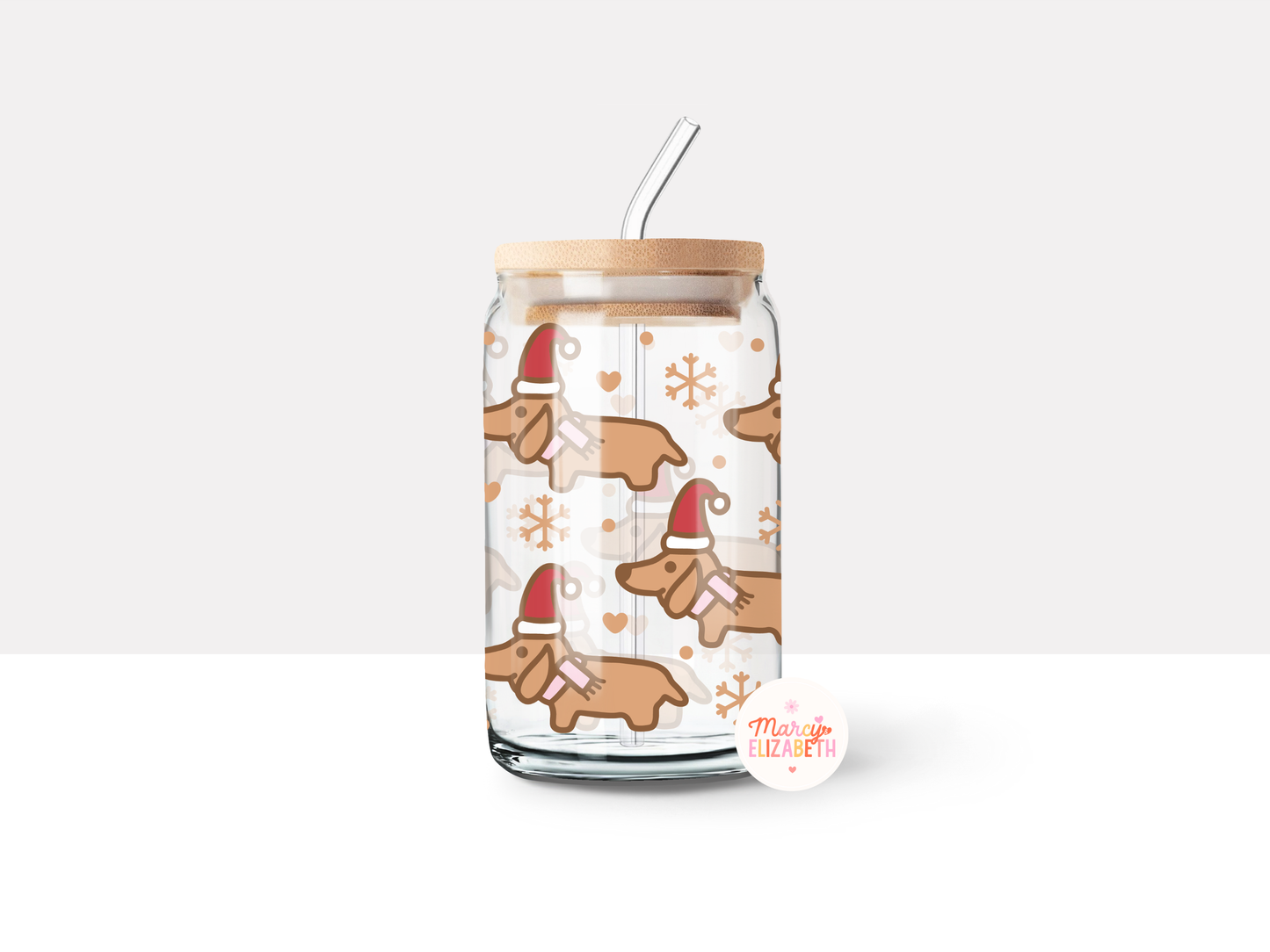 Christmas Dachshund 16oz Glass Tumbler