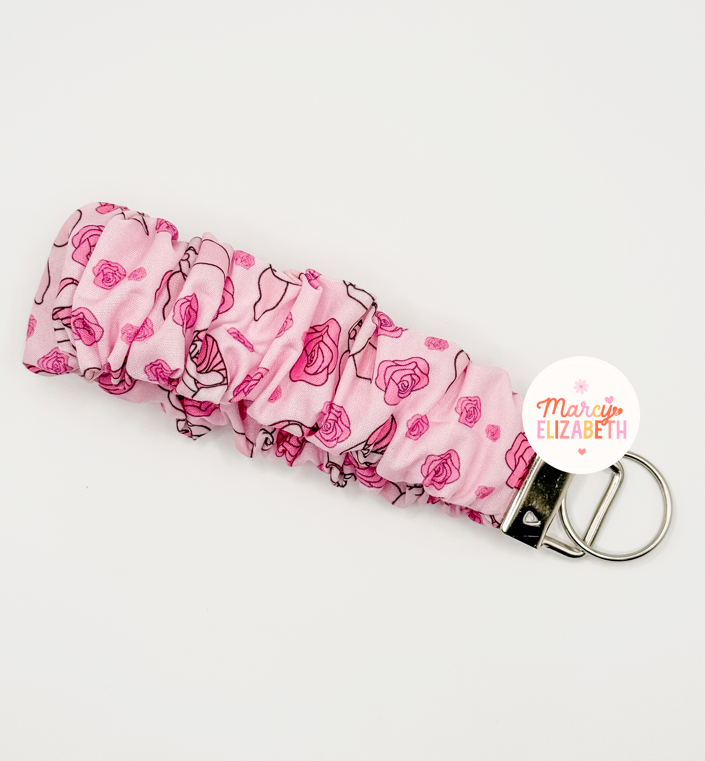Pink Piglet with florals Scrunchie Keychain