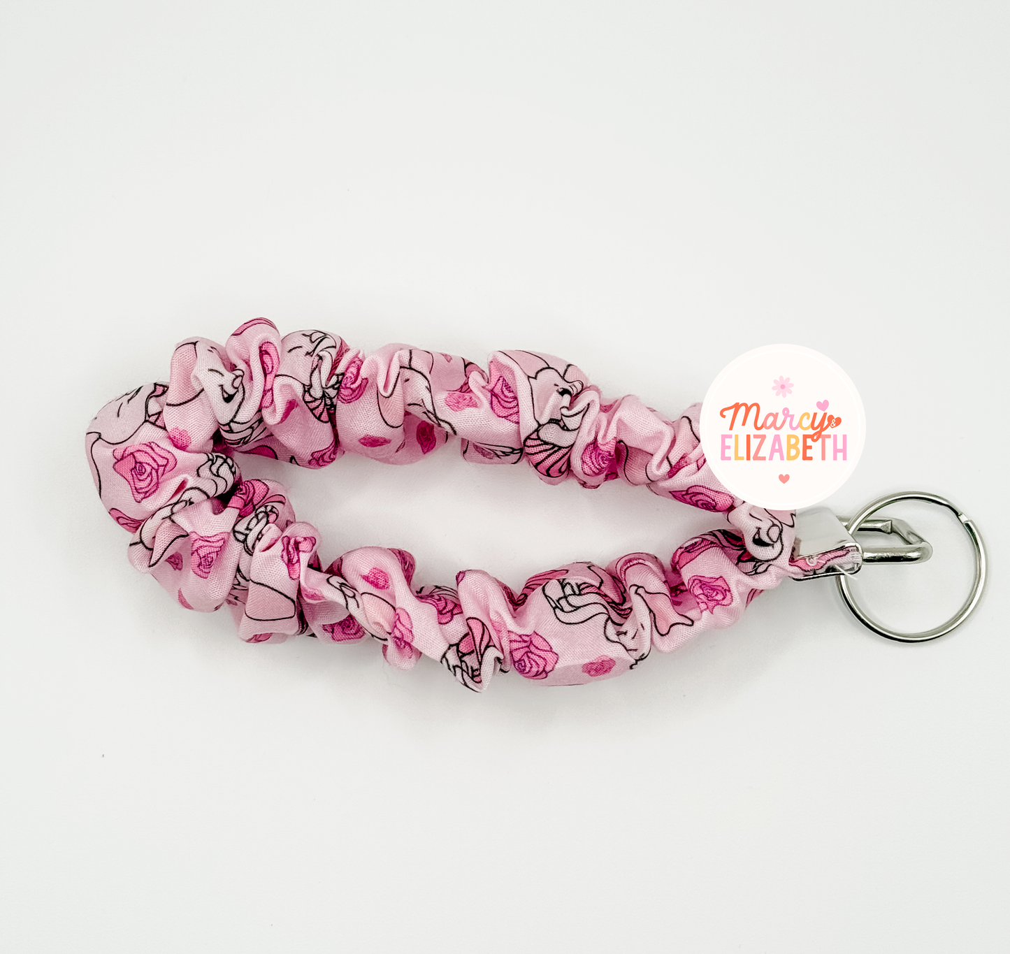 Pink Piglet with florals Scrunchie Keychain