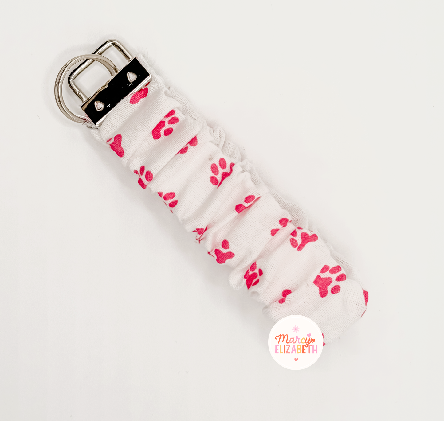Pink & White Paw Print Scrunchie Keychain