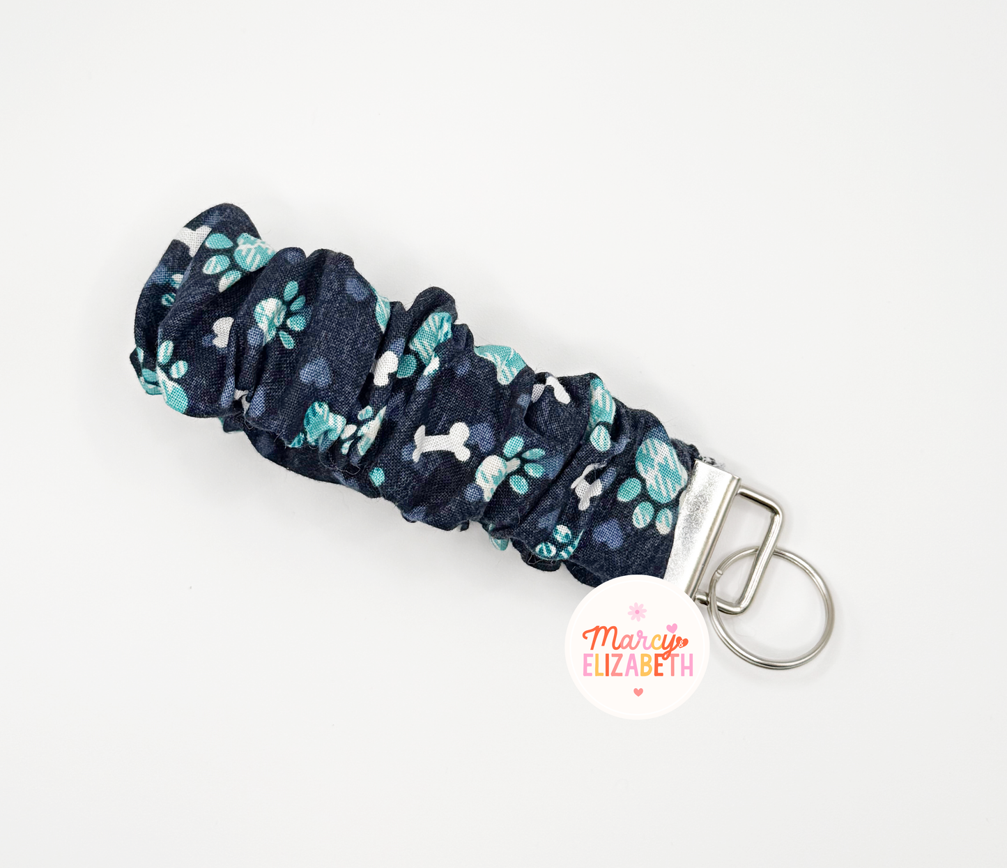 Blue Paw Print Scrunchie Keychain