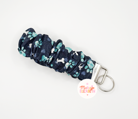 Blue Paw Print Scrunchie Keychain