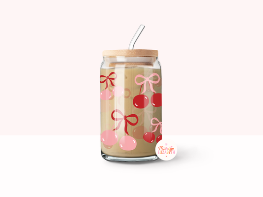 Cherries + Bows 16oz Glass Tumbler