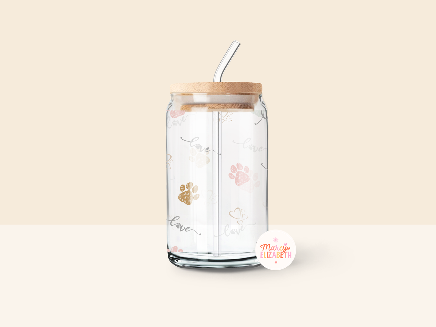 Pastel Paw Prints 16oz Glass Tumbler