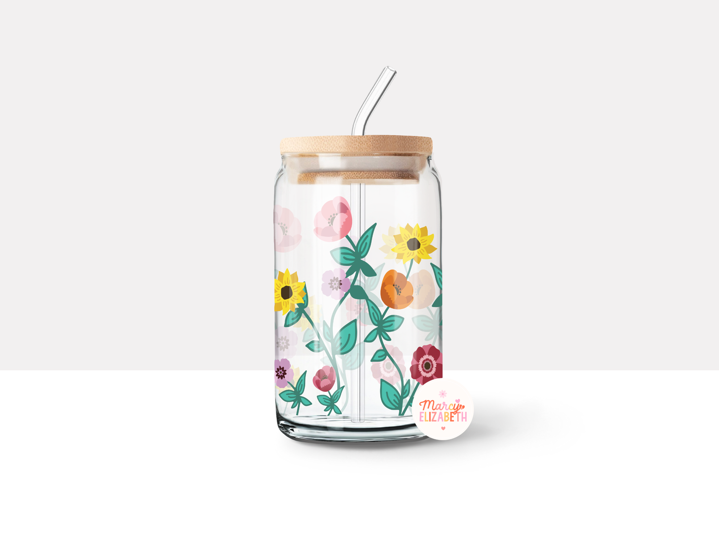 TS Piano Florals 16oz Glass Tumbler