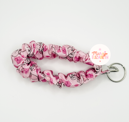 Pink Piglet with florals Scrunchie Keychain
