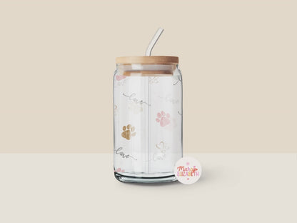 Pastel Paw Prints 16oz Glass Tumbler