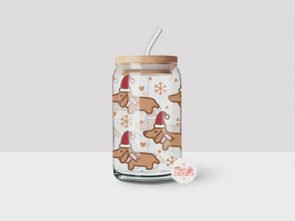 Christmas Dachshund 16oz Glass Tumbler